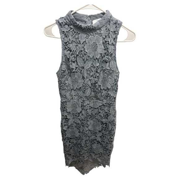 Astr Blue Asymmetrical Mini Dress Mock Neck Cocktail - Picture 1 of 4